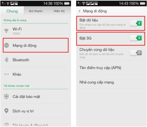 Hướng dẫn cài đặt 3G Mobifone điện thoại Oppo