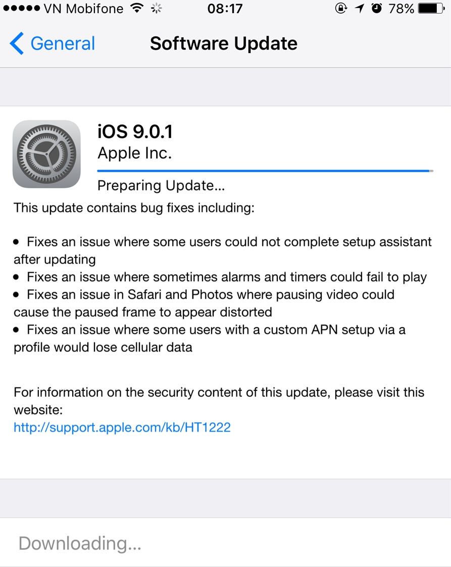 Cập nhật bản iOS 9.0.1 vá lỗi cho bản tiền nhiệm