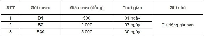 Bảng thông tin chi tiết cước thuê bao