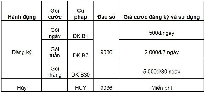 Cú pháp đăng ký sử dụng dịch vụ