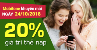 Mobifone khuyến mãi nạp thẻ tháng 10/2018 tặng 20% vào ngày 24/10
